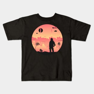 Entering Night City sunset pacifica female Kids T-Shirt